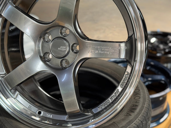 New 18X8.5 ET42 AOW Flow Formed GT Rim (4 wheel) Gloss Gunmetal 5X100