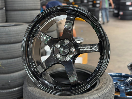 New 18X8.5 ET42 AOW Flow Formed GT Rim (4 wheel) Gloss Black 5X100