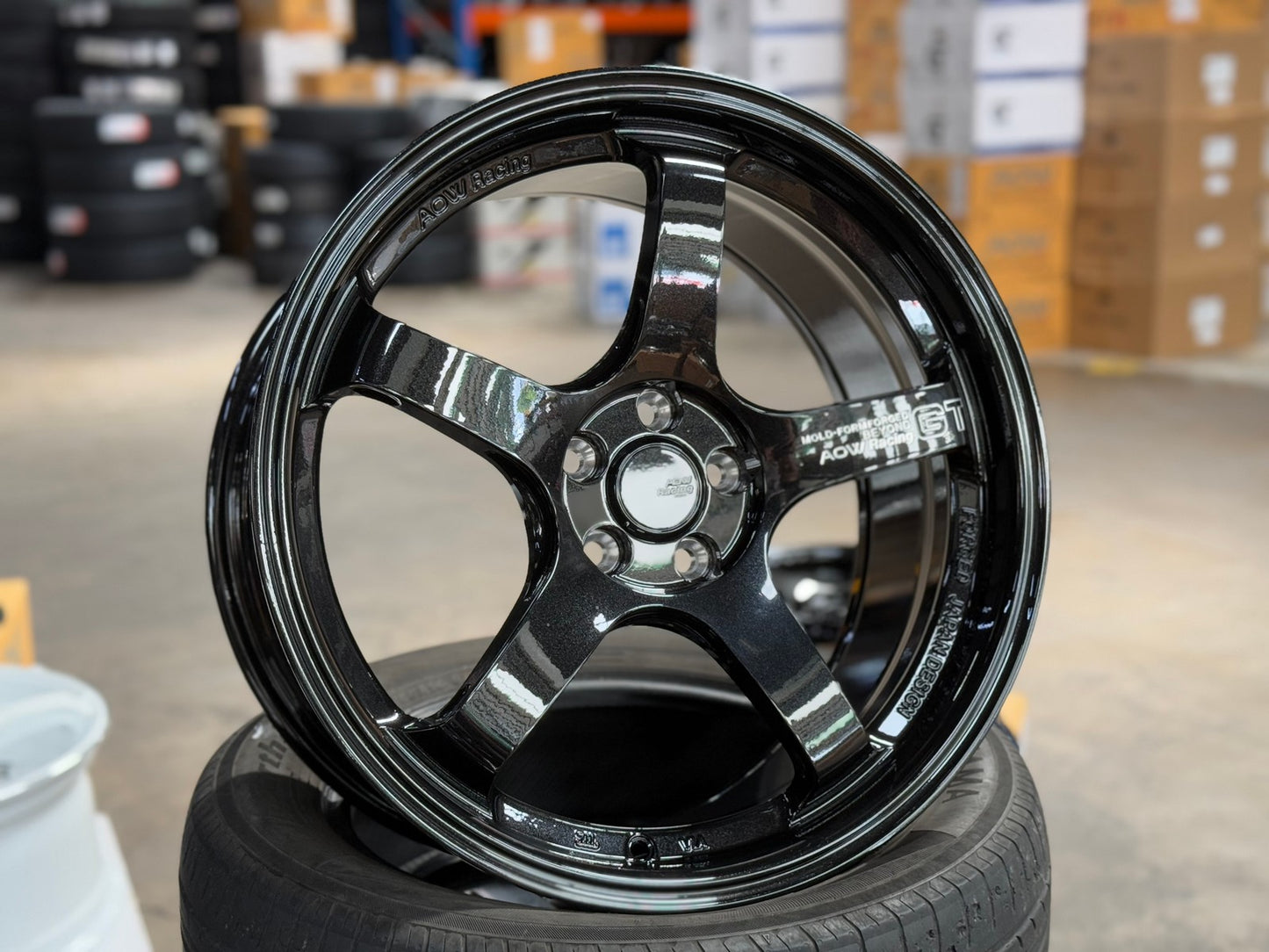 New 18X8.5 ET42 AOW Flow Formed GT Rim (4 wheel) Gloss Black 5X100