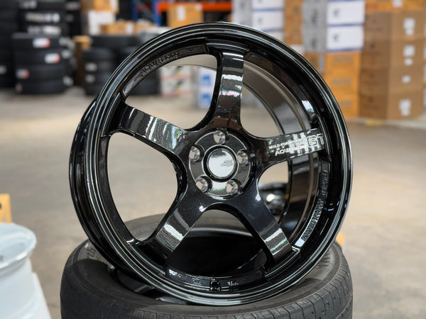 New 18X8.5 ET42 AOW Flow Formed GT Rim (4 wheel) Gloss Black 5X100