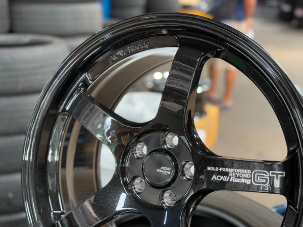 New 18X8.5 ET42 AOW Flow Formed GT Rim (4 wheel) Gloss Black 5X100