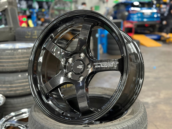 New 18X8.5 ET42 AOW Flow Formed GT Rim (4 wheel) Gloss Black 5X112