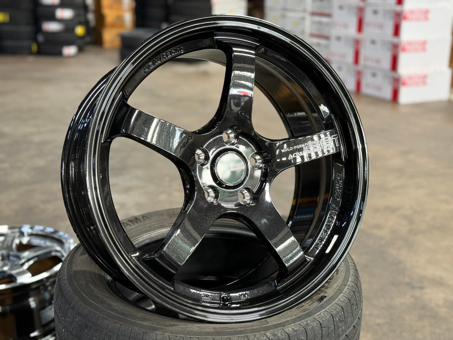 New 18X8.5 ET42 AOW Flow Formed GT Rim (4 wheel) Gloss Black 5X114.3