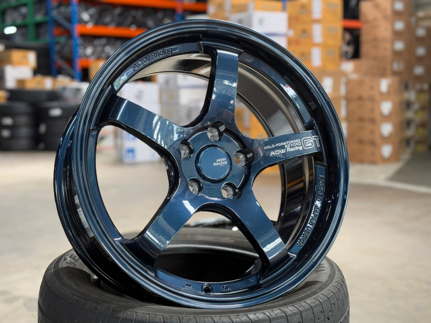 New 18X8.5 ET42 AOW Flow Formed GT Rim (4 wheel) Gloss Blue 5X112