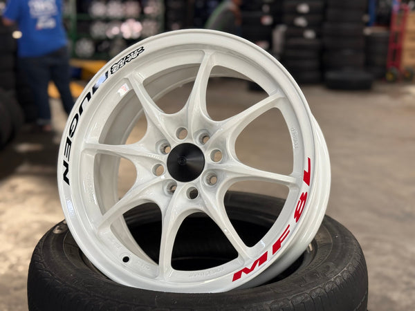 New 16X7 ET40 AOW Flow Formed MF8 Rim (4 wheel) Gloss White 4X100 Sticker