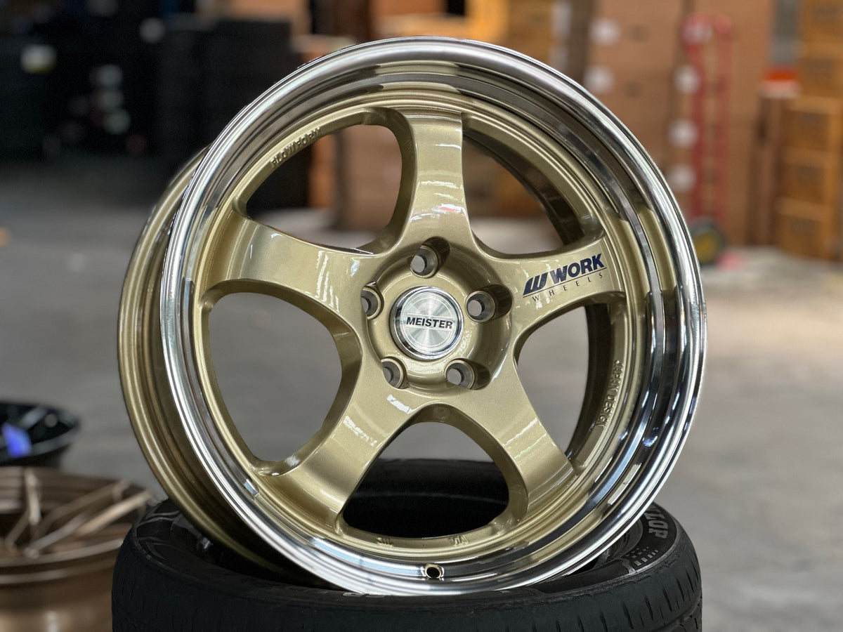 NEW 18X8.5 ET35 AOW S1R Flow Formed Rim (4 wheel) Gold Polished Lip 5X112