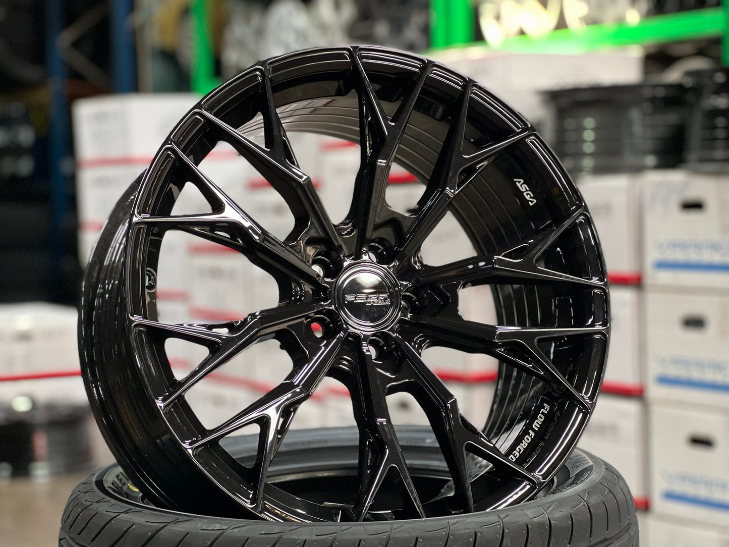 New 18X8.5 ET43 Asga ARF10 Rim (4 wheel) Gloss Black 5X100
