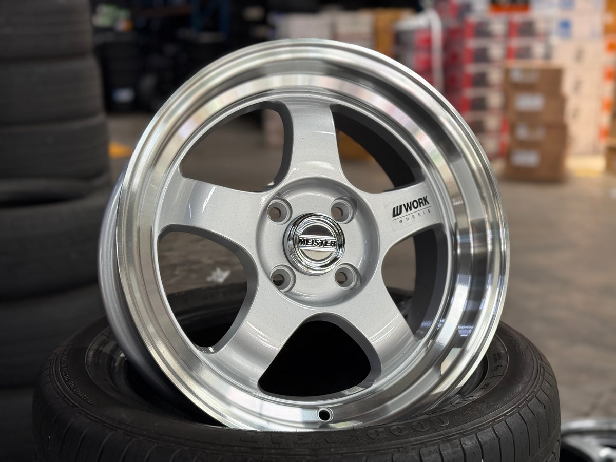 New 15X7 ET32 JS Work Meister Rim (4 wheel) 4X100 Gloss Silver 4X100