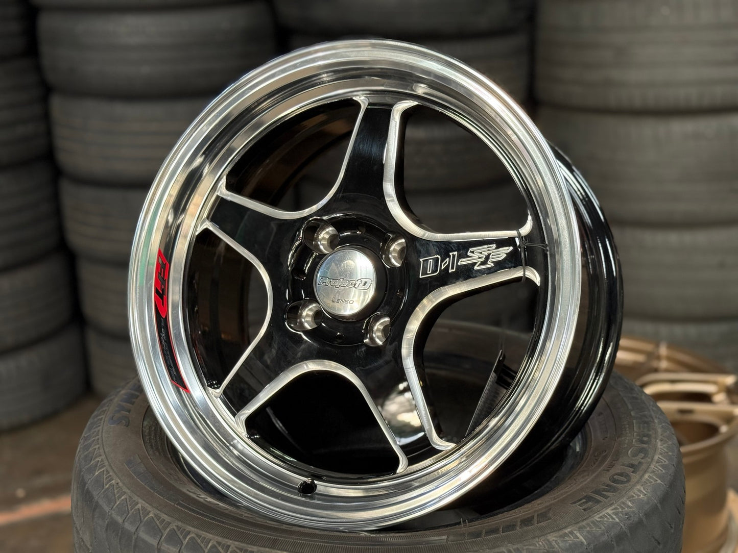 New 15X7 ET35 Lenso D1SF High Rim (4 wheel) Gloss Black 4X100