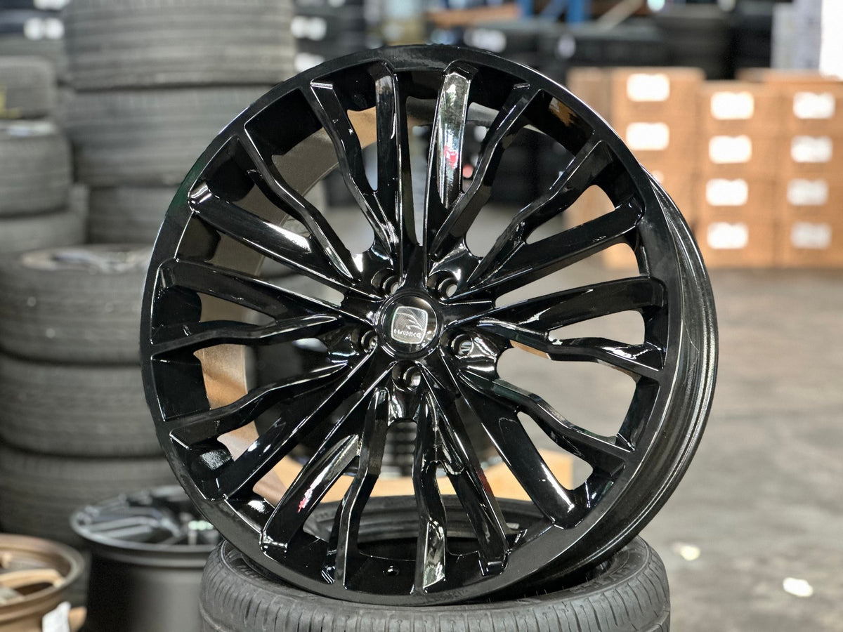 New 22X9.5 ET42 Hawke Harrier Design Rim (4 wheel) Gloss Black 5X108