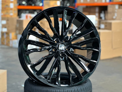 New 22X9.5 ET42 Hawke Harrier Design Rim (4 wheel) Gloss Black 5X108