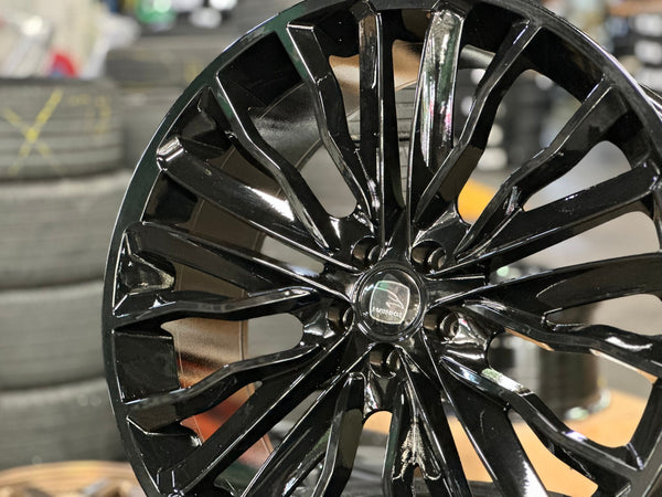 New 22X9.5 ET42 Hawke Harrier Design Rim (4 wheel) Gloss Black 5X108
