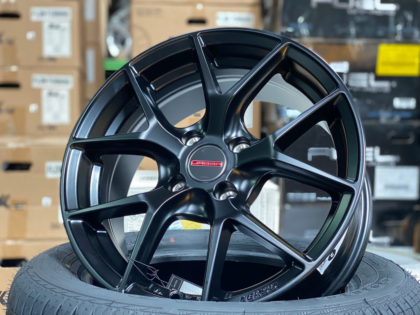 New 15X6.5 ET38 Lenso Jager Dyna Rim (4 wheel) Matt Black 4X100