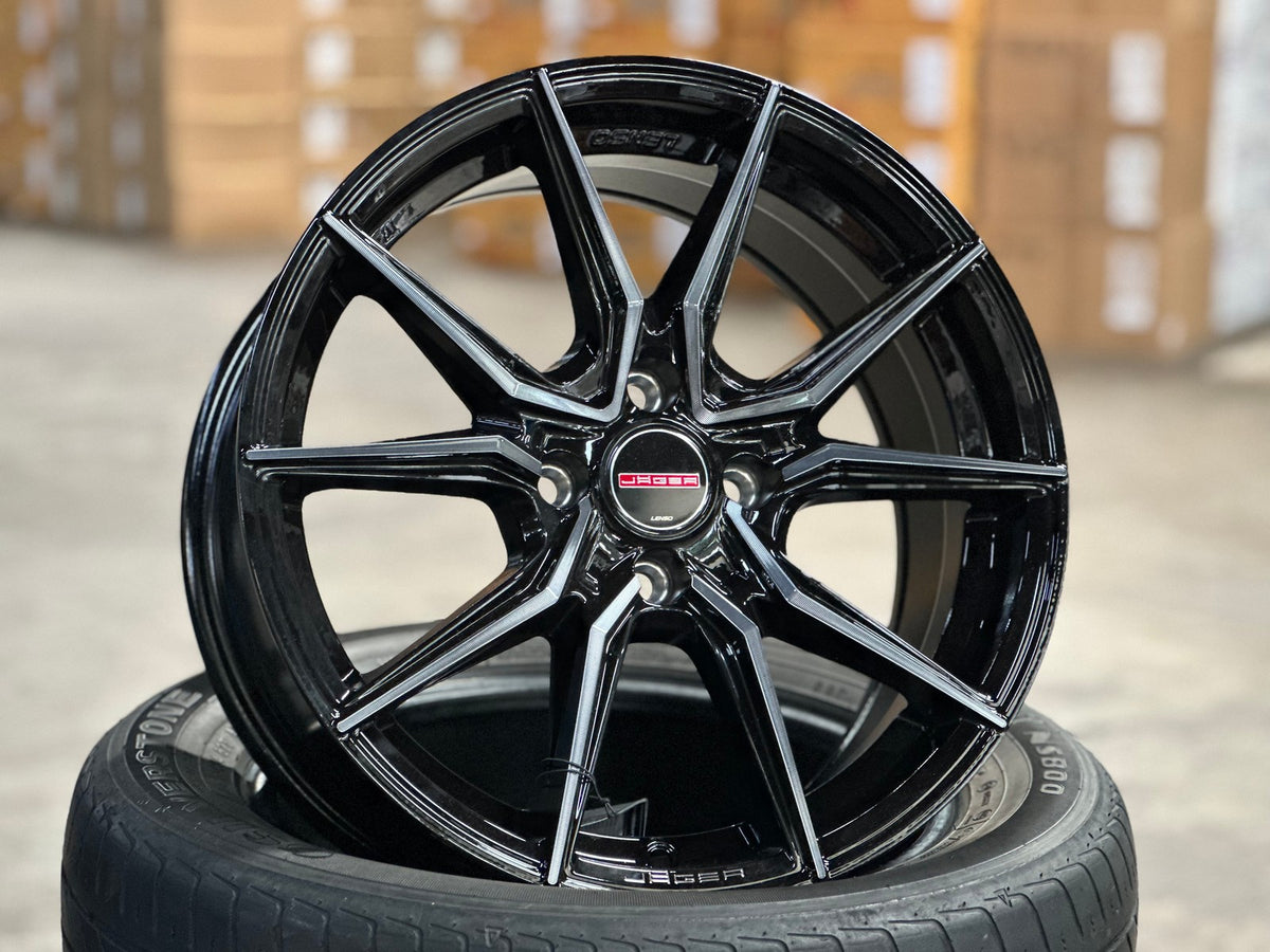 New 15X7 ET35 Lenso Jager Java Rim (4 wheel) Gloss Black 4X100