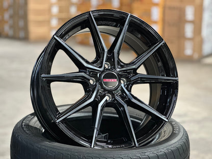 New 15X7 ET35 Lenso Jager Java Rim (4 wheel) Gloss Black 4X100