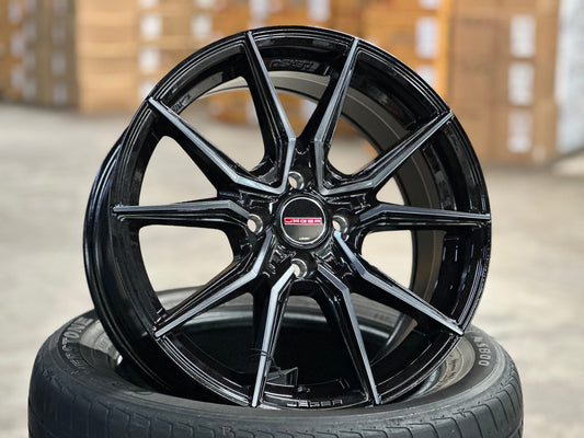 New 15X7 ET35 Lenso Jager Java Rim (4 wheel) Gloss Black 4X100