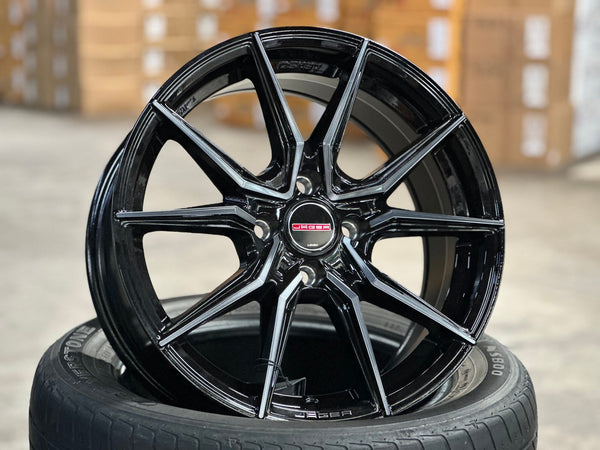 New 15X7 ET35 Lenso Jager Java Rim (4 wheel) Gloss Black 4X100