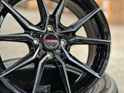 New 15X7 ET35 Lenso Jager Java Rim (4 wheel) Gloss Black 4X100