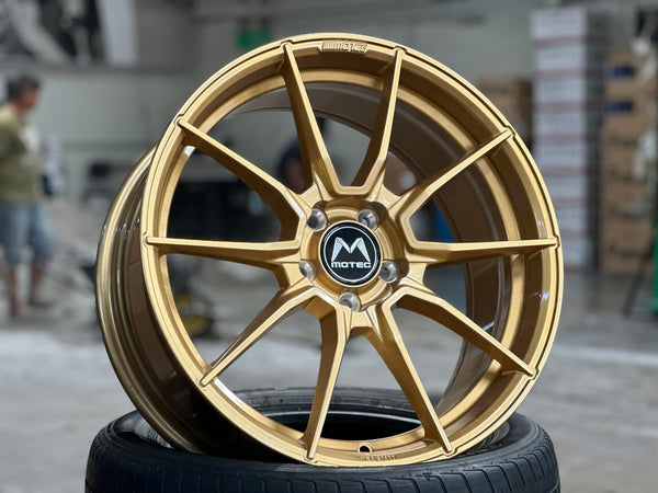 New 19X8.5 ET43 Motec MCR2 Rim (4 wheel) Gloss Gold 5X112