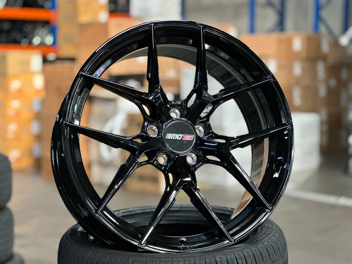 New 19X8.5 ET45 Motec MCR4 Rim (4 wheel) Gloss Black 5X112