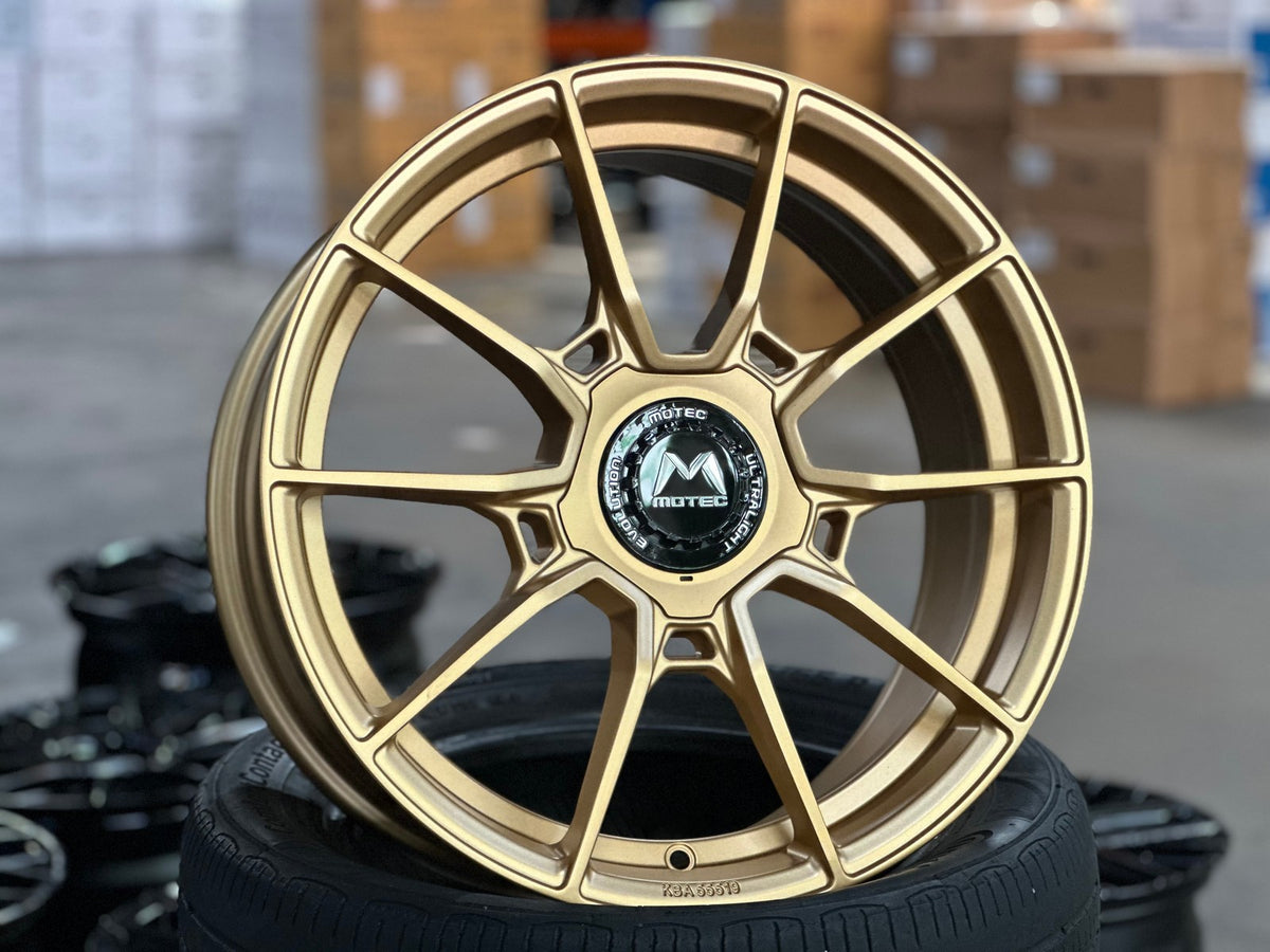NEW 18X8 ET45 Motec MCR5 Rim (4 wheel) Matt Gold 5X112