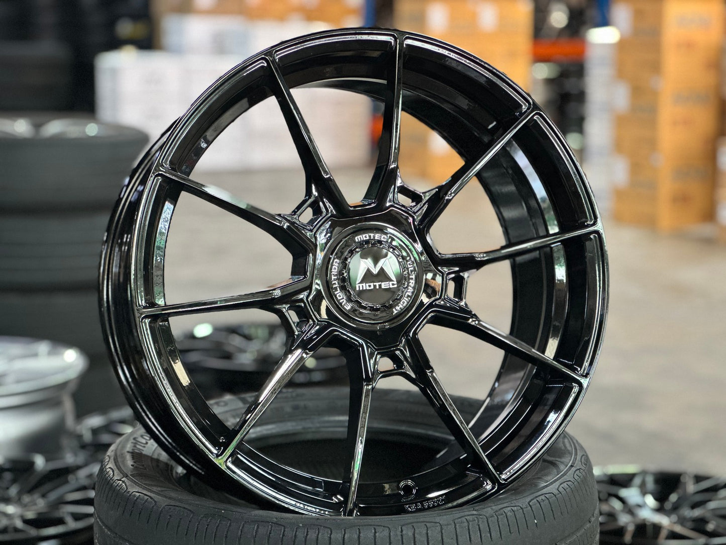 New 19X8.5 ET45 Motec MCR5 Rim (4 wheel) Gloss Black 5X108