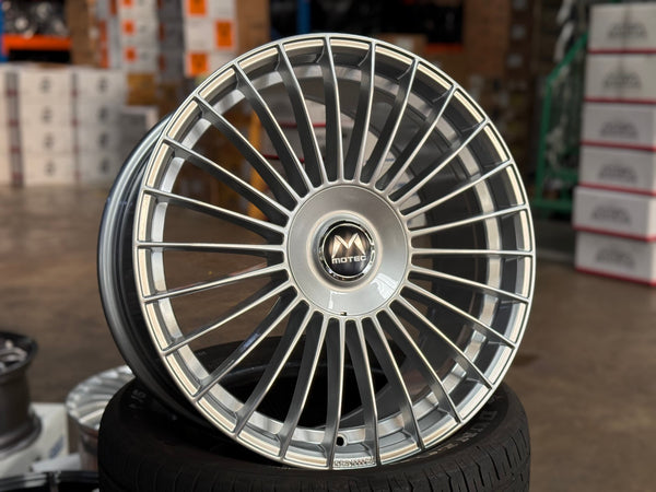 New 19X8.5 ET43 Motec MCT1 Rim (4 wheel) Gloss Silver 5X112