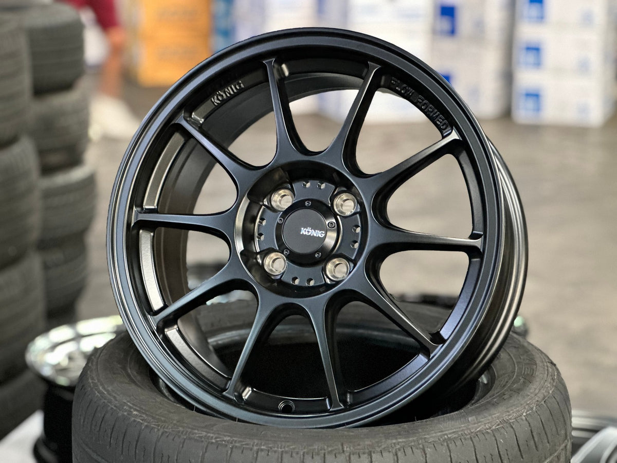 New 16X7.5 ET38 Konig Dekagram Rim (4 wheel) Matt Black 4X100