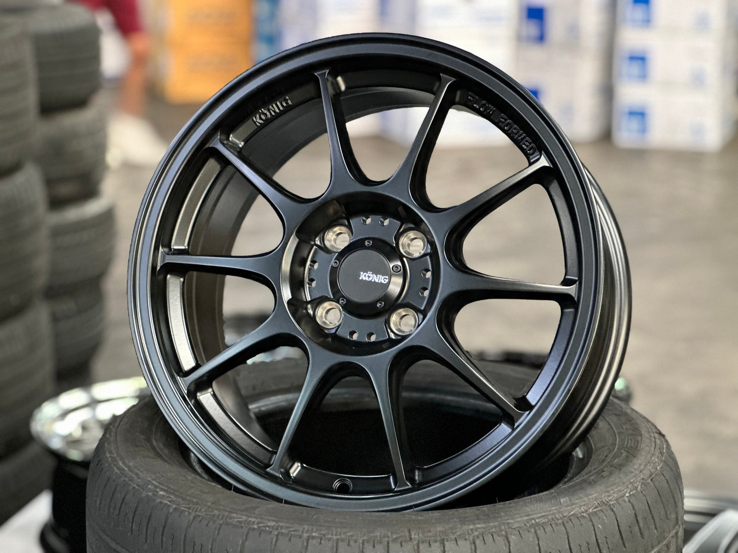 New 16X7.5 ET38 Konig Dekagram Rim (4 wheel) Matt Black 4X100