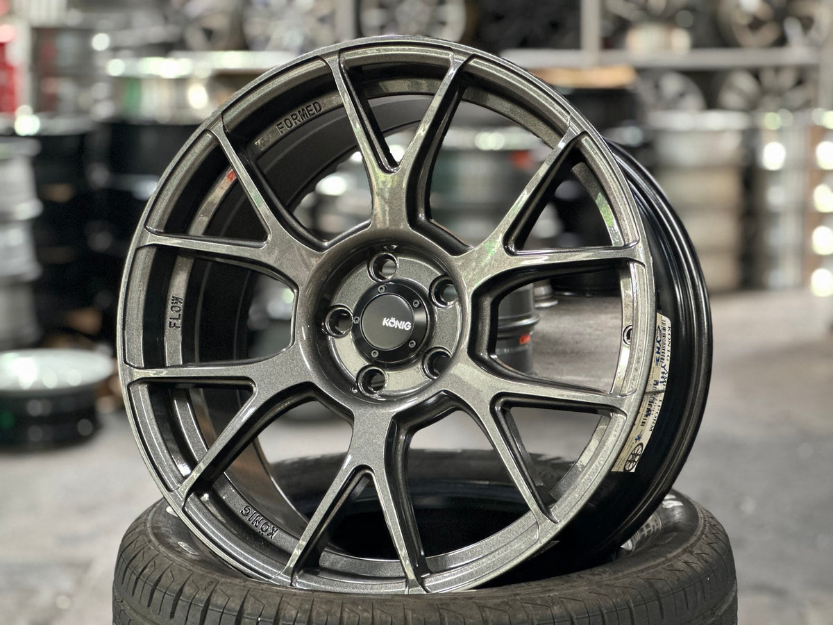 New 18X8.5 ET43 Konig Ampliform Rim (4 wheel) Gloss Gunmetal 5X108