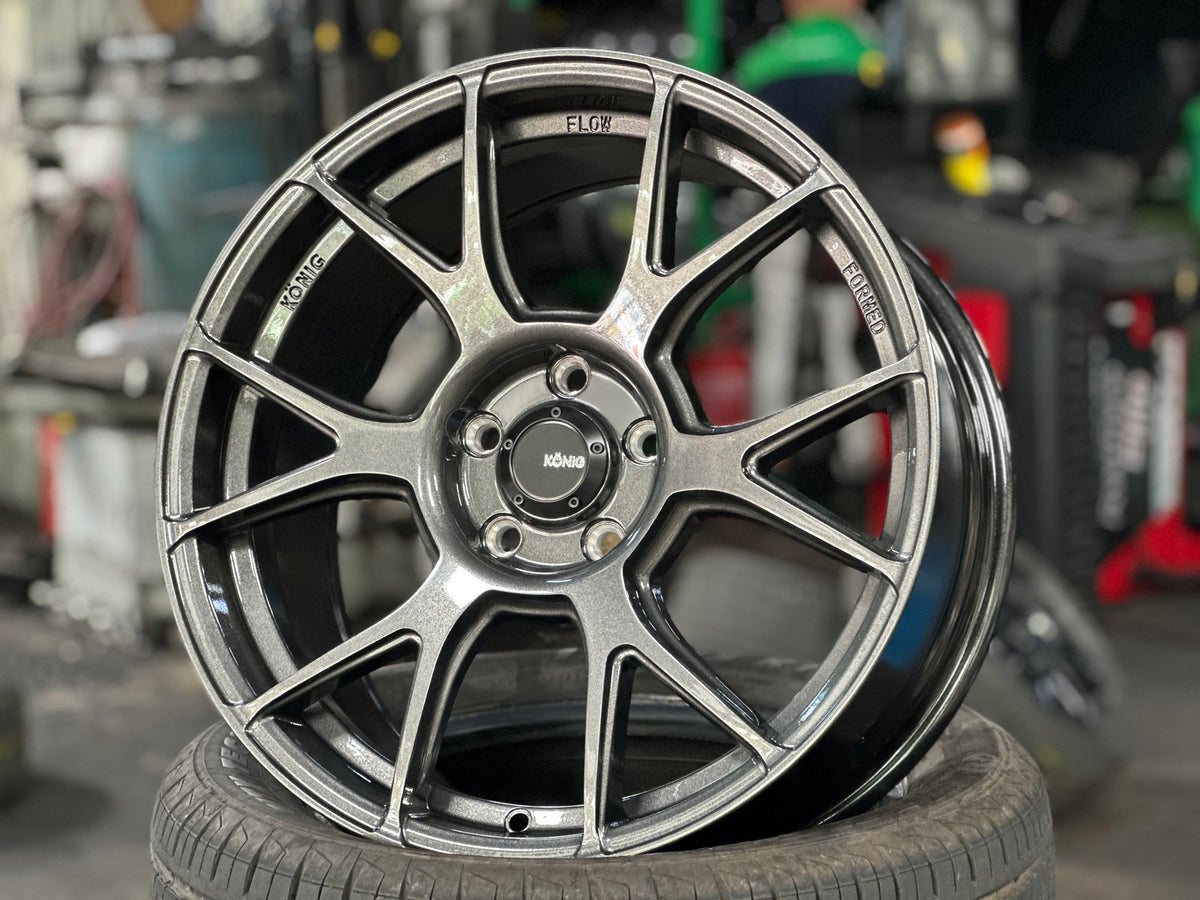 New 18X8.5 ET43 Konig Ampliform Rim (4 wheel) Gloss Gunmetal 5X112