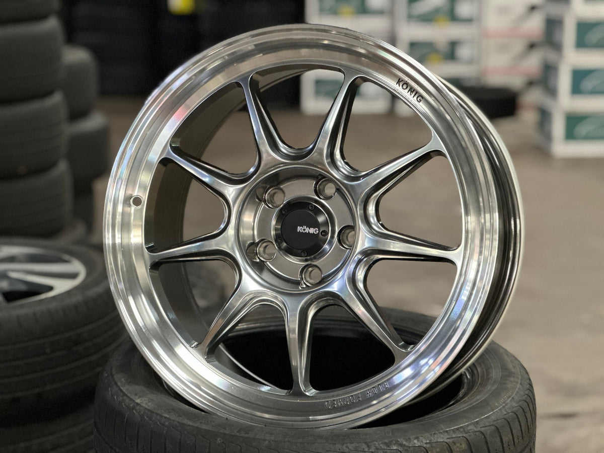 New 18X8.5 ET35 Konig Countergram Rim (4 wheel) Gloss Silver 5X114.3
