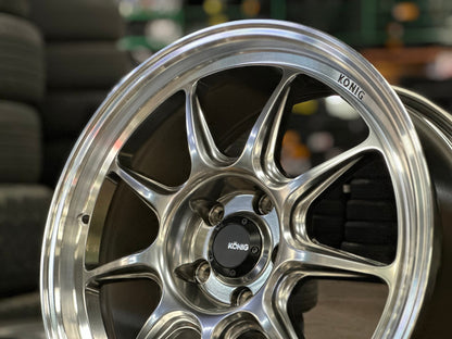 New 18X8.5 ET35 Konig Countergram Rim (4 wheel) Gloss Silver 5X114.3