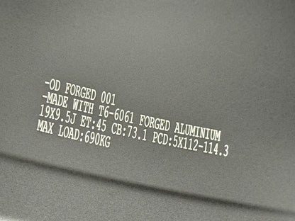 New 19X9.5 ET45 Overdrive Forged Alpha 01 Rim (4 wheel) Matt Black 5X112