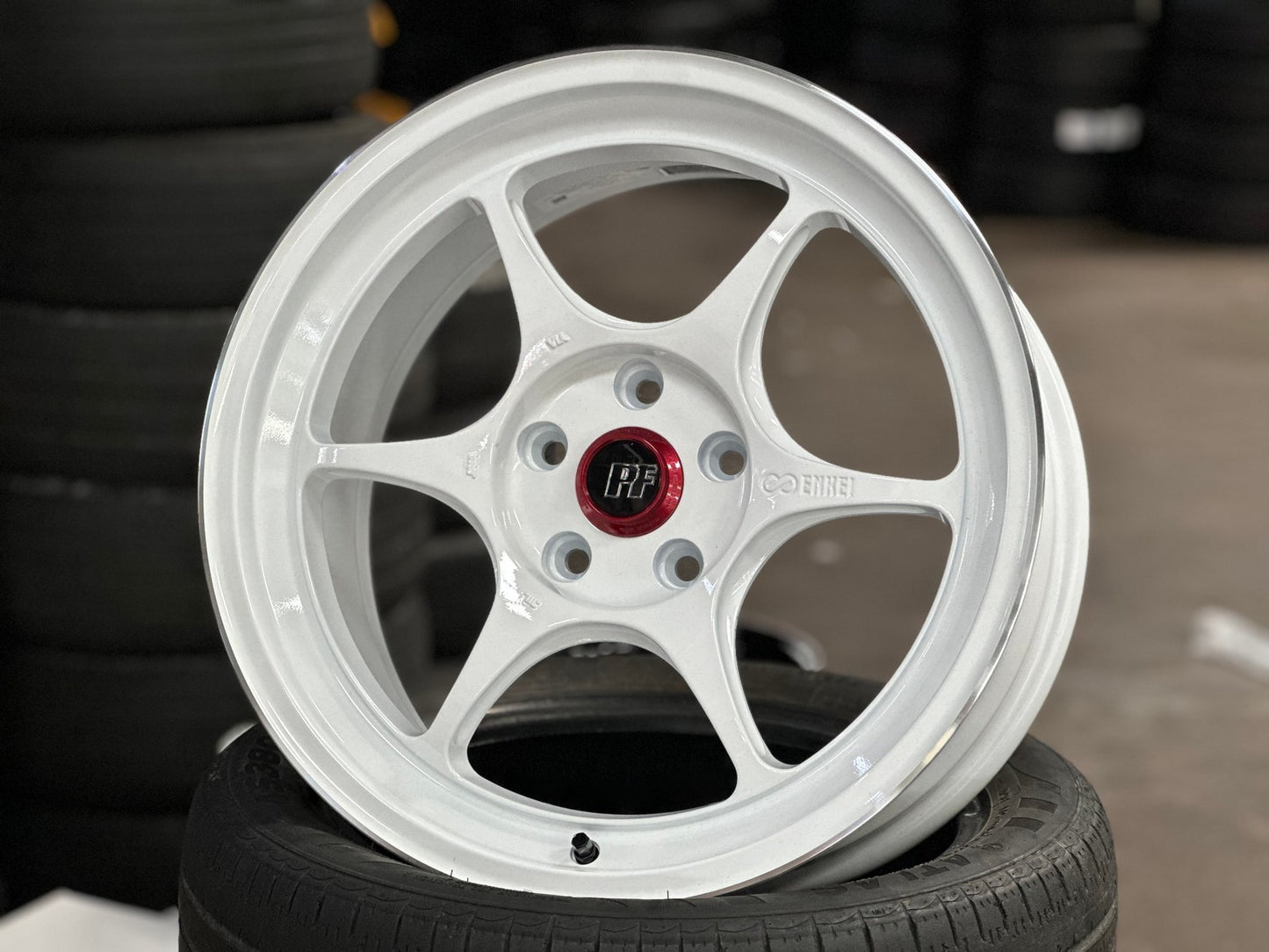 New 18X8.5 ET35 Enkei PF06 Rim (4 wheel) Gloss White 5X114.3