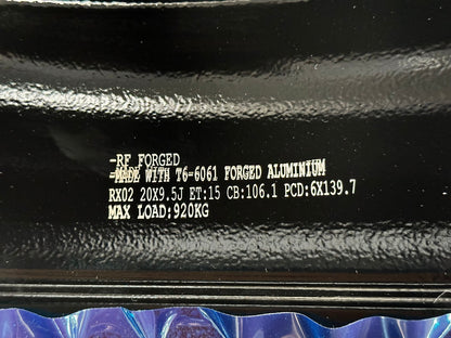 New 20X9.5 ET15 Race Forged RX02 Rim (4 wheel) Gloss Black 6X139.7