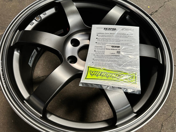 New 18X8.5 ET34 RAYS TE37SL Saga Mspec Rim (4 wheel) Matt Black 5X112 Sticker