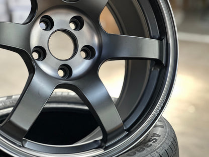 New 18X8.5 ET34 RAYS TE37SL Saga Mspec Rim (4 wheel) Matt Black 5X112 Sticker