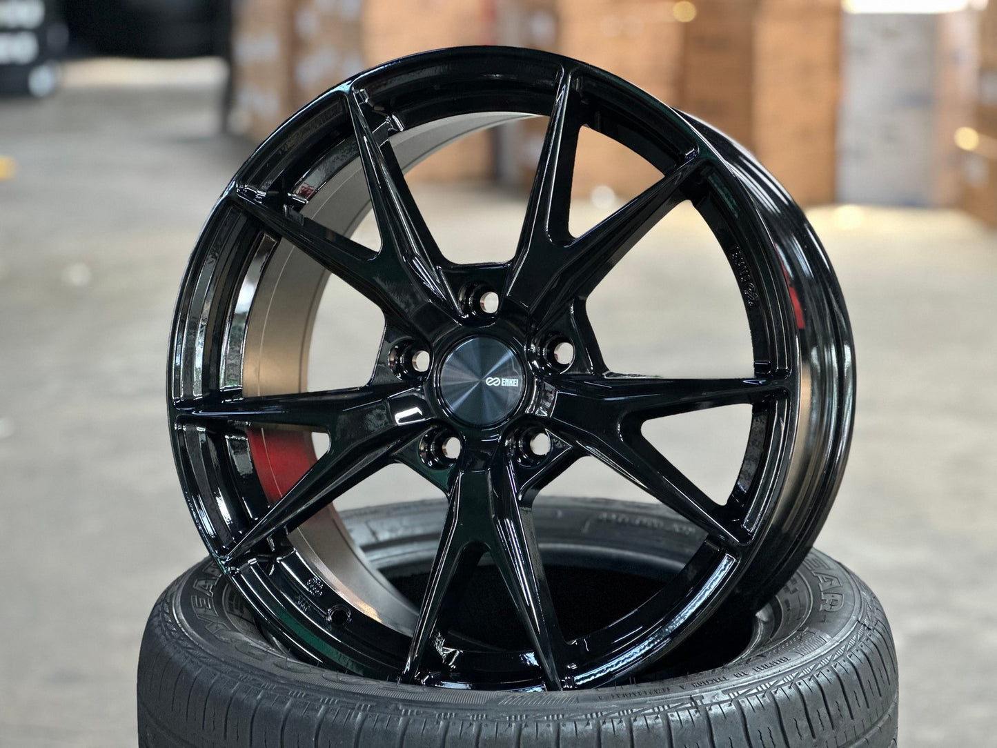 New 17X7.5 ET45 Enkei Phoenix Rim (4 wheel) Gloss Black 5X114.3