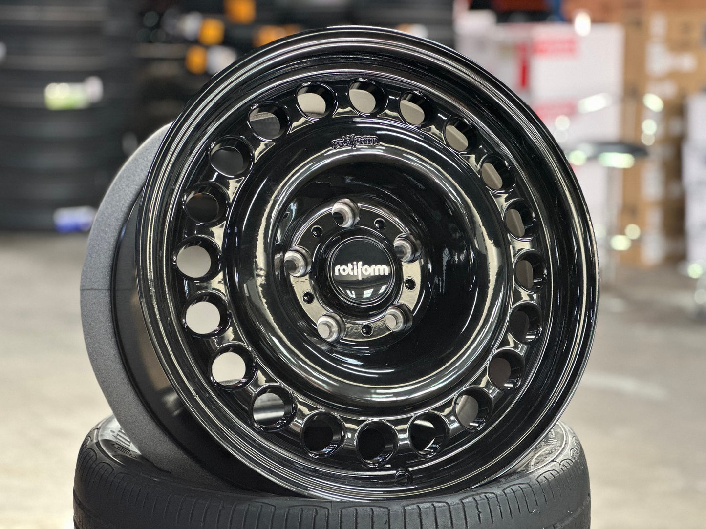 New 18X9 ET25 Rotiform Rim (4 wheel) Gloss Black 5X130