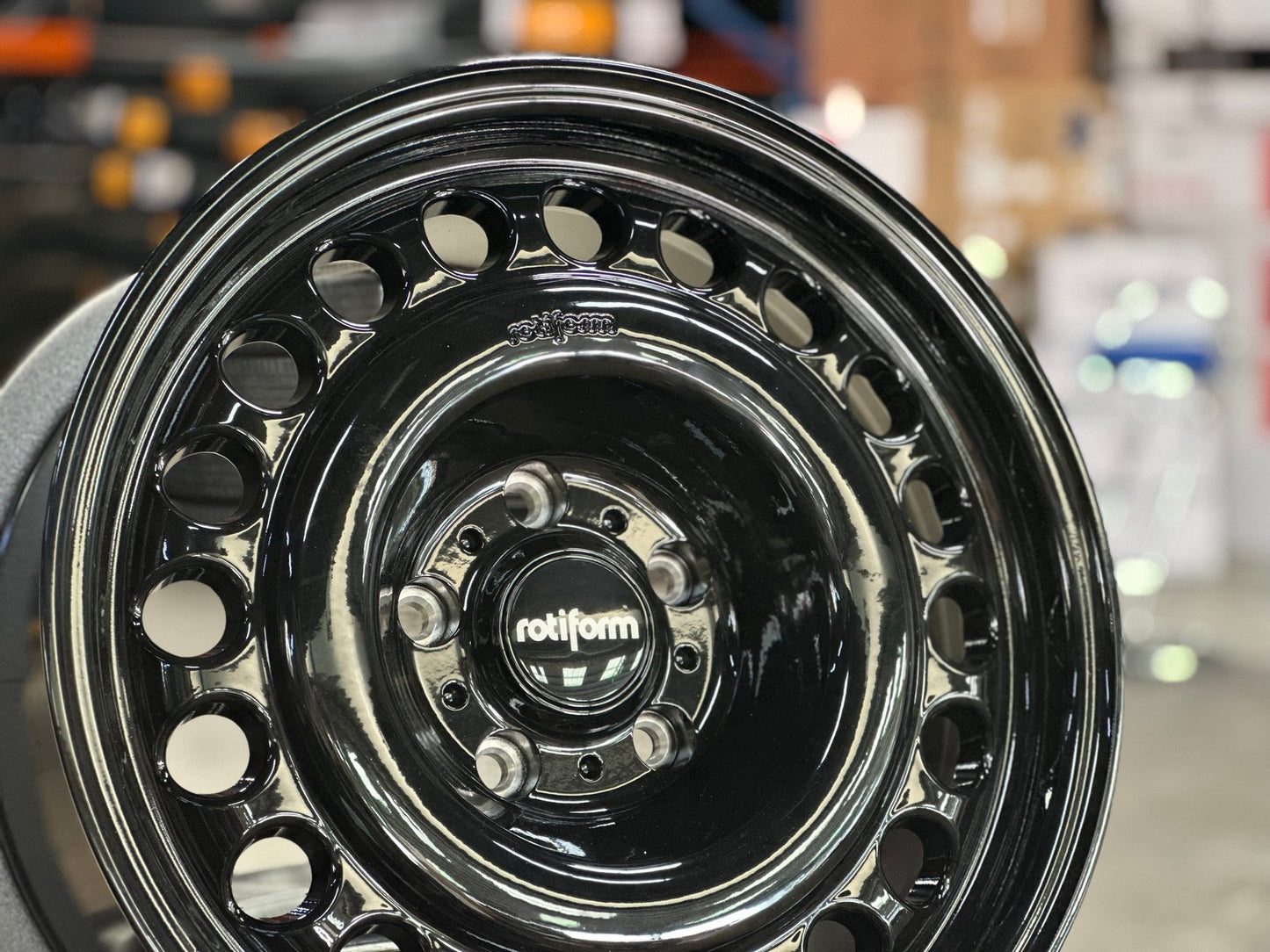 New 18X9 ET25 Rotiform Rim (4 wheel) Gloss Black 5X130