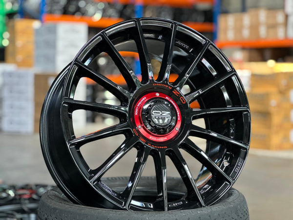 New 19X8.5 ET38 OZ Racing Super Evoluz Rim (4 wheel) Gloss Black 5X112