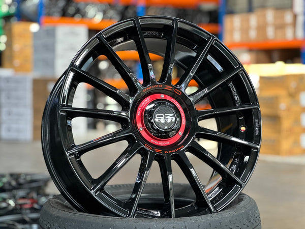 New 19X8.5 ET44 OZ Racing Super Evoluz Rim (4 wheel) Gloss Black 5X112