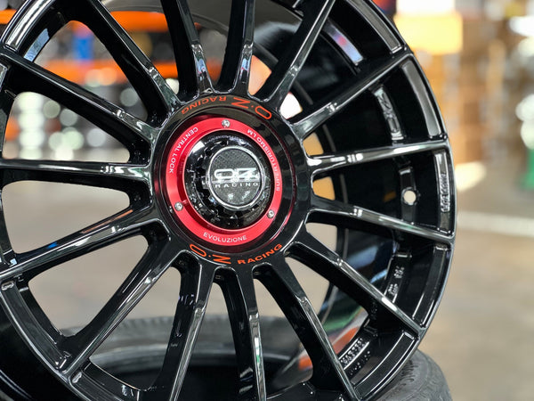 New 19X8.5 ET44 OZ Racing Super Evoluz Rim (4 wheel) Gloss Black 5X112