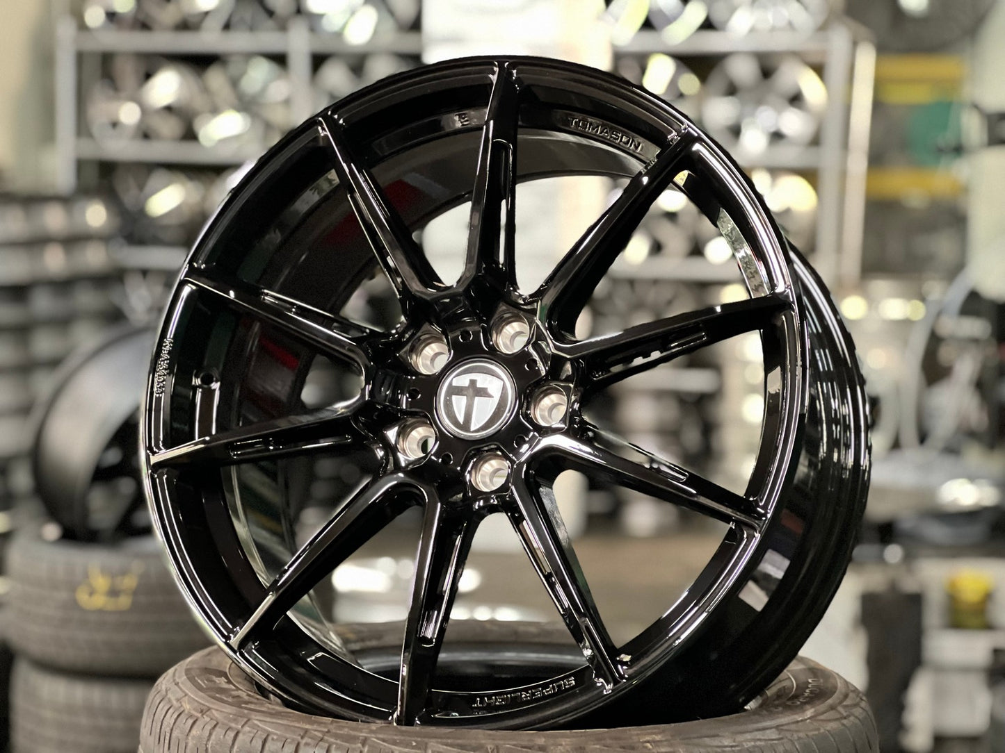 New 19X8.5 ET45 Tomason TN27 Rim (4 wheel) Gloss Black 5X112