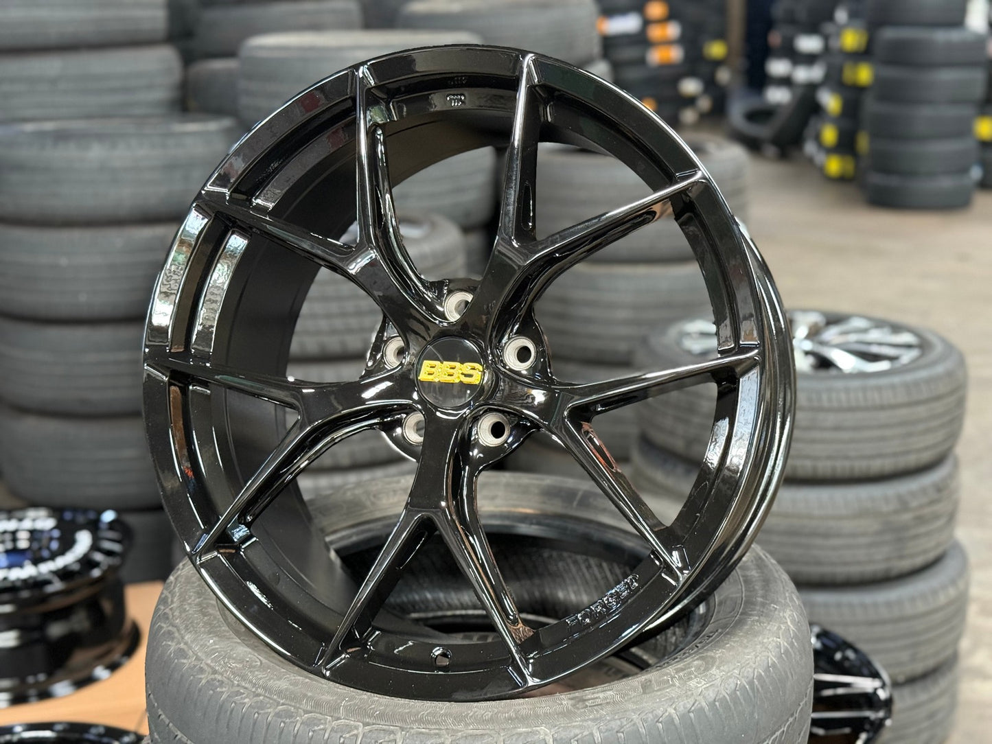 New 19X8.5 ET43 BBS FIR Design Rim (4 wheel) Gloss Black 5X114.3