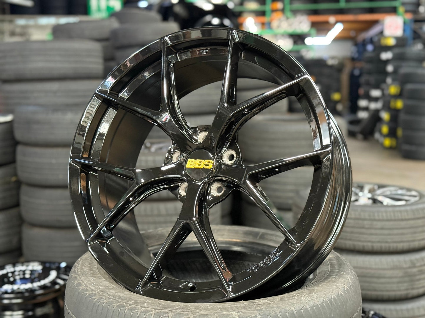New 19X8.5 ET43 BBS FIR Design Rim (4 wheel) Gloss Black 5X112