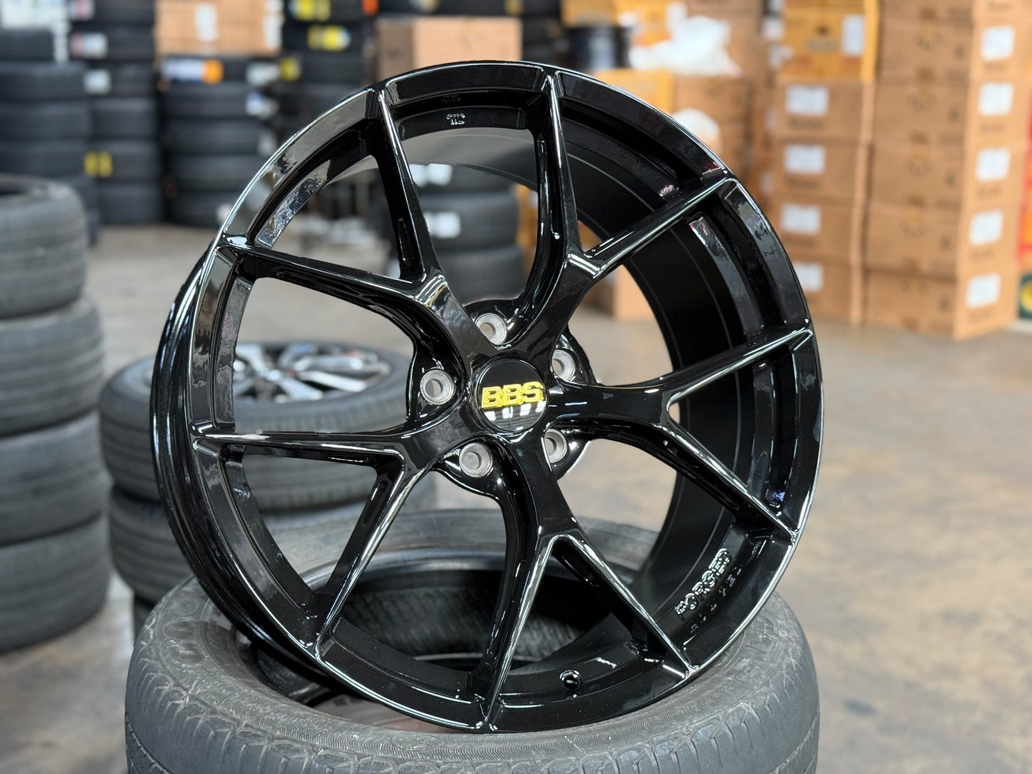 New 19X8.5 ET43 BBS FIR Design Rim (4 wheel) Gloss Black 5X114.3