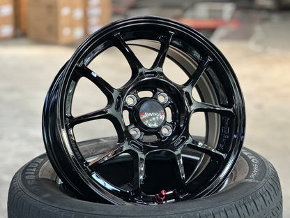 New 15X6.5 ET38 Lenso Venom 6 Rim (4 wheel) Gloss Black 4X100