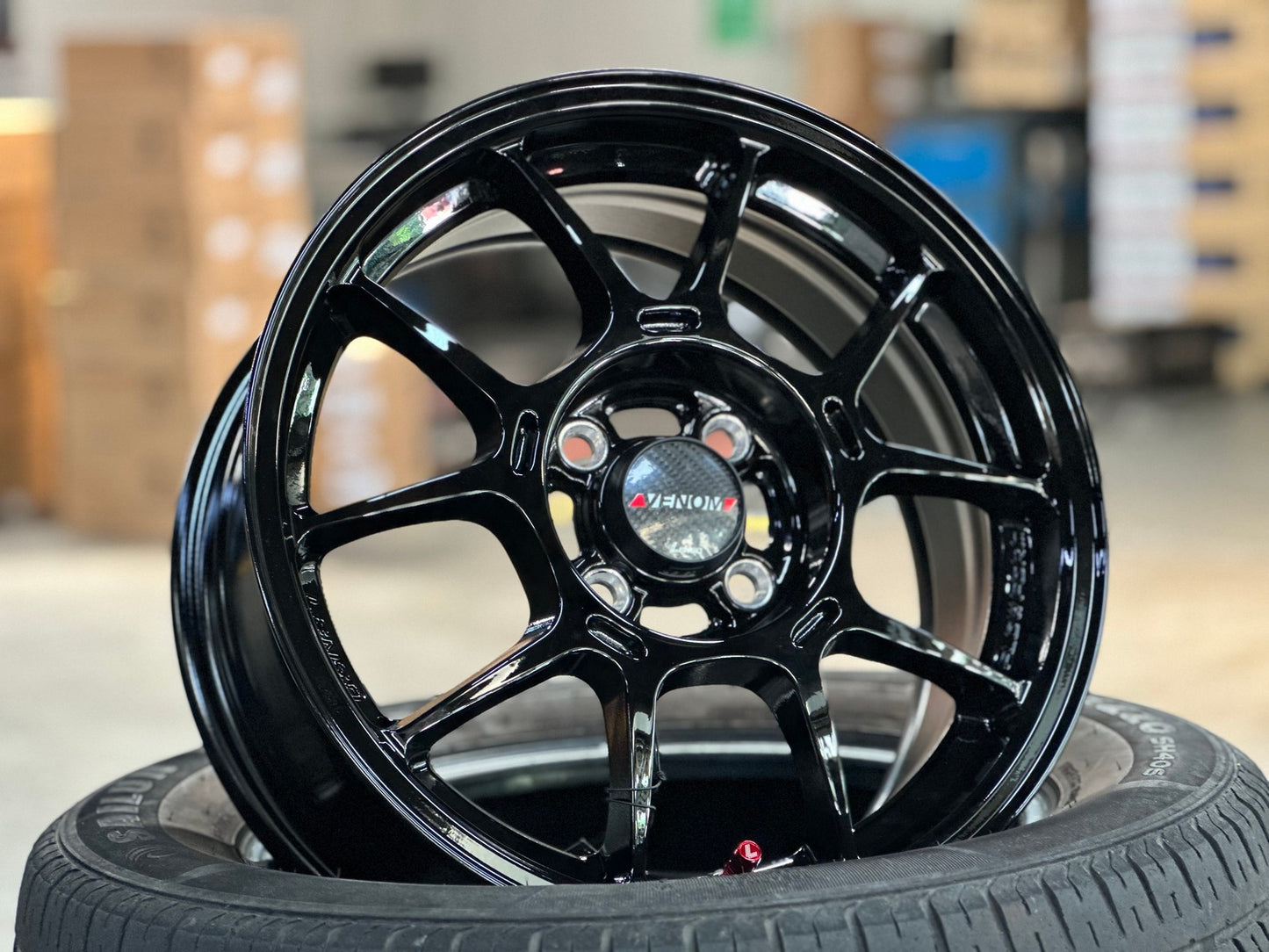 New 15X6.5 ET38 Lenso Venom 6 Rim (4 wheel) Gloss Black 4X100